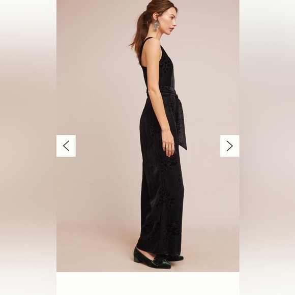 NEW Anthropologie Moulinette Soeurs Noir Velvet Burnout Textured Jumpsuit Black - Picture 3 of 8
